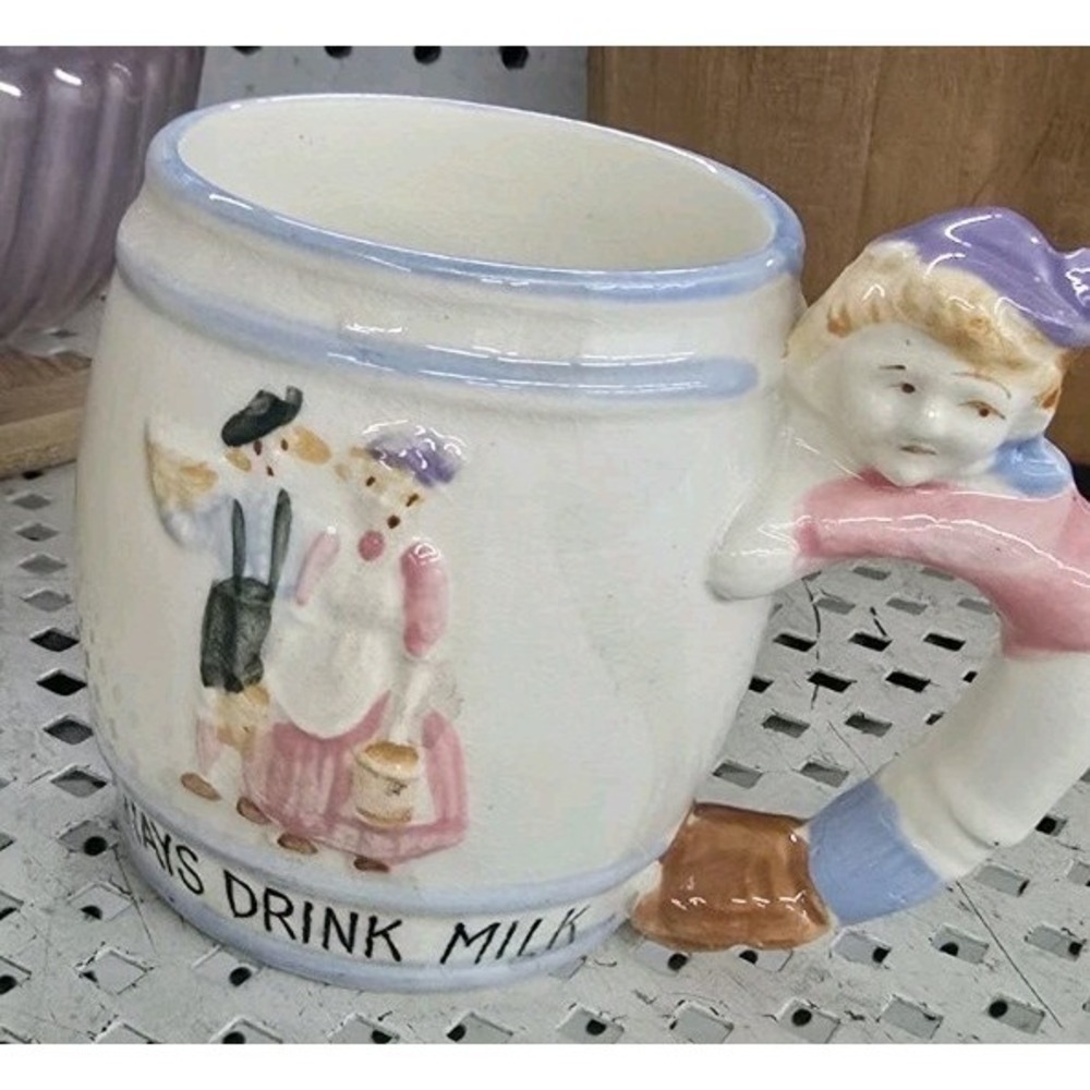 VTG Chase Mug Cup Ceramic Figural Always Drink Milk Hand Decorated Cottagecore